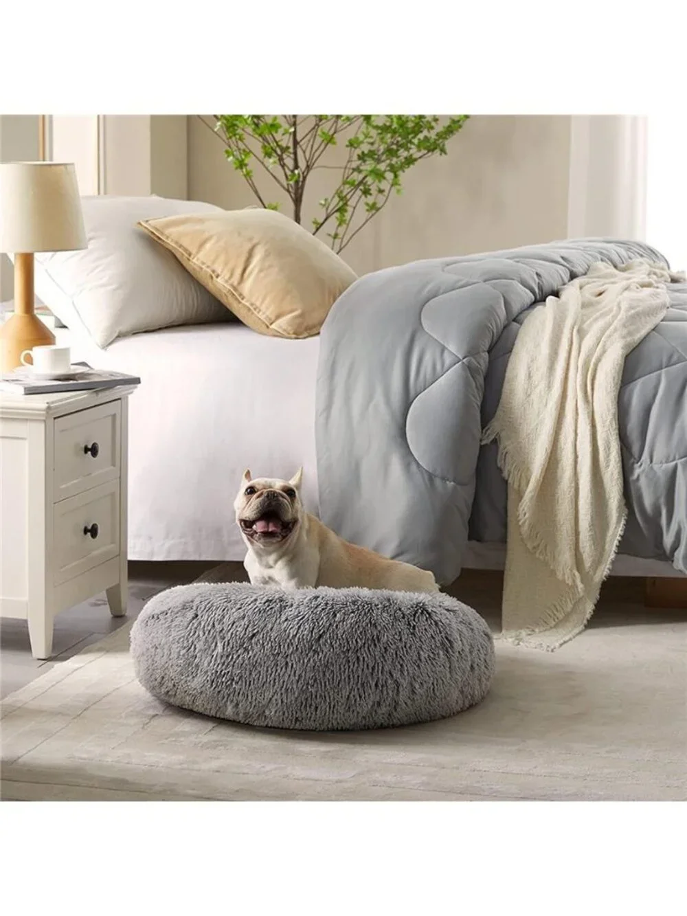 Calming Donut Dog Bed Anti-Anxiety Self Warming Cozy Soft Plush 30x30x8